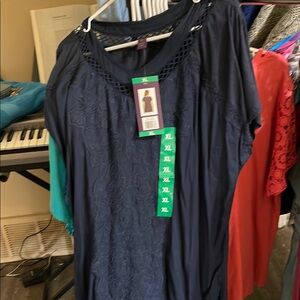 Gloria Vanderbilt Blue Relaxed Short Sleeve Blouse